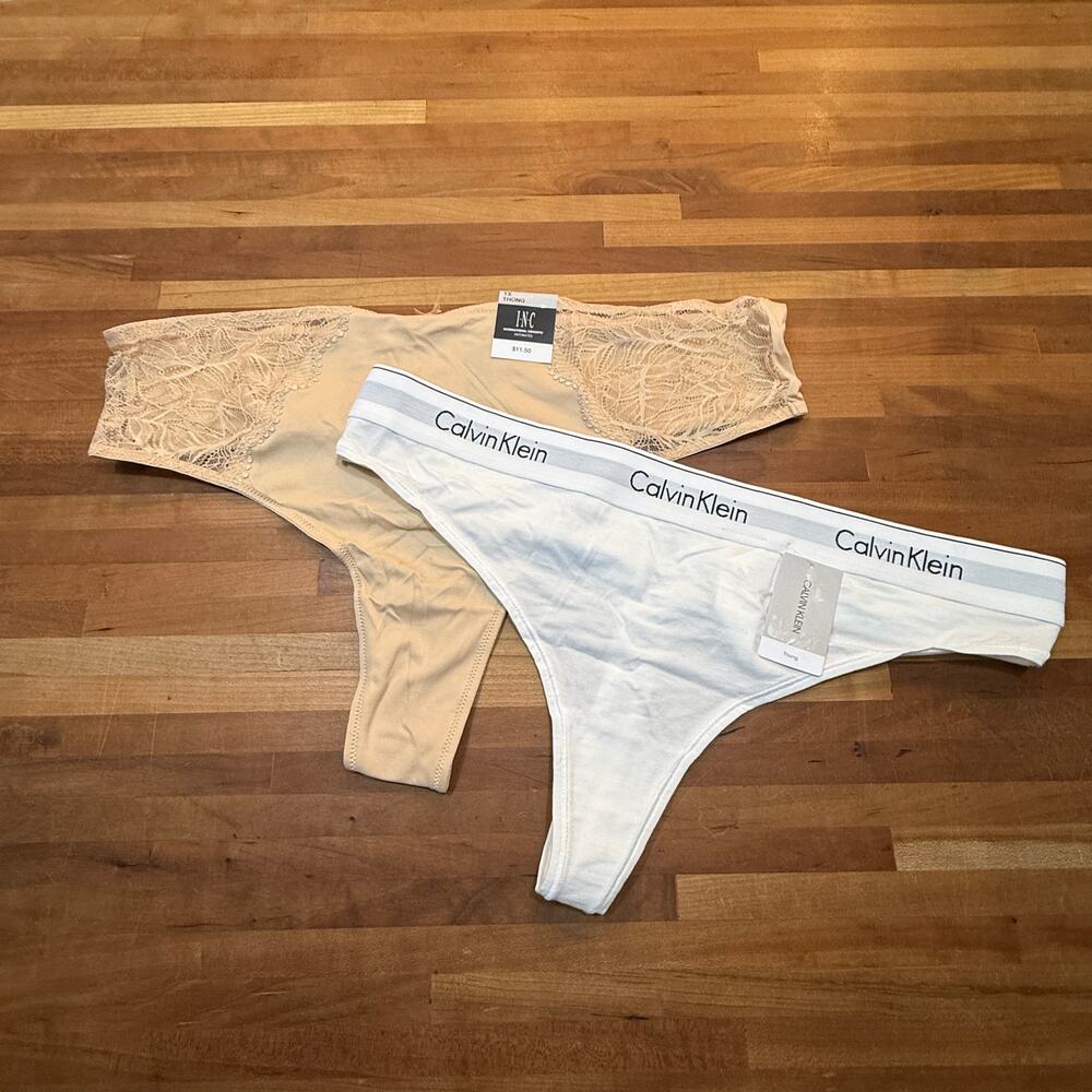 Assorted plus size thong panty set of 2 tan/white 1X